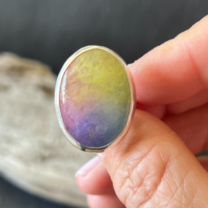 Oval rainbow quartz sterling silver ring