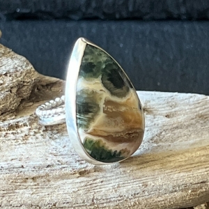 Teardrop flower jasper sterling silver ring