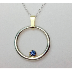 Silver and Gold Circle Blue 3mm Sapphire Pendant