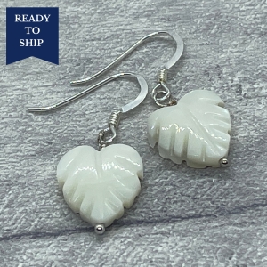 Carved Shell Leaf Earrings in Sterling Silver
