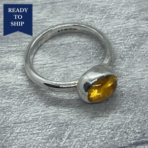 Oval Citrine Ring in Sterling Silver - Size R