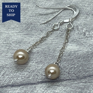 Sterling Silver Chain Earrings with Shell Pearl Drop.