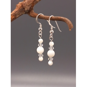 Mother Of Pearl, Crystal Beads & Sterling Silver Drop Dangle Earrings