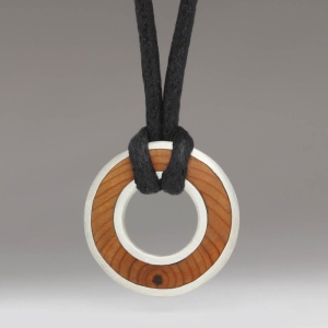 Small Round Silver and Wood Pendant