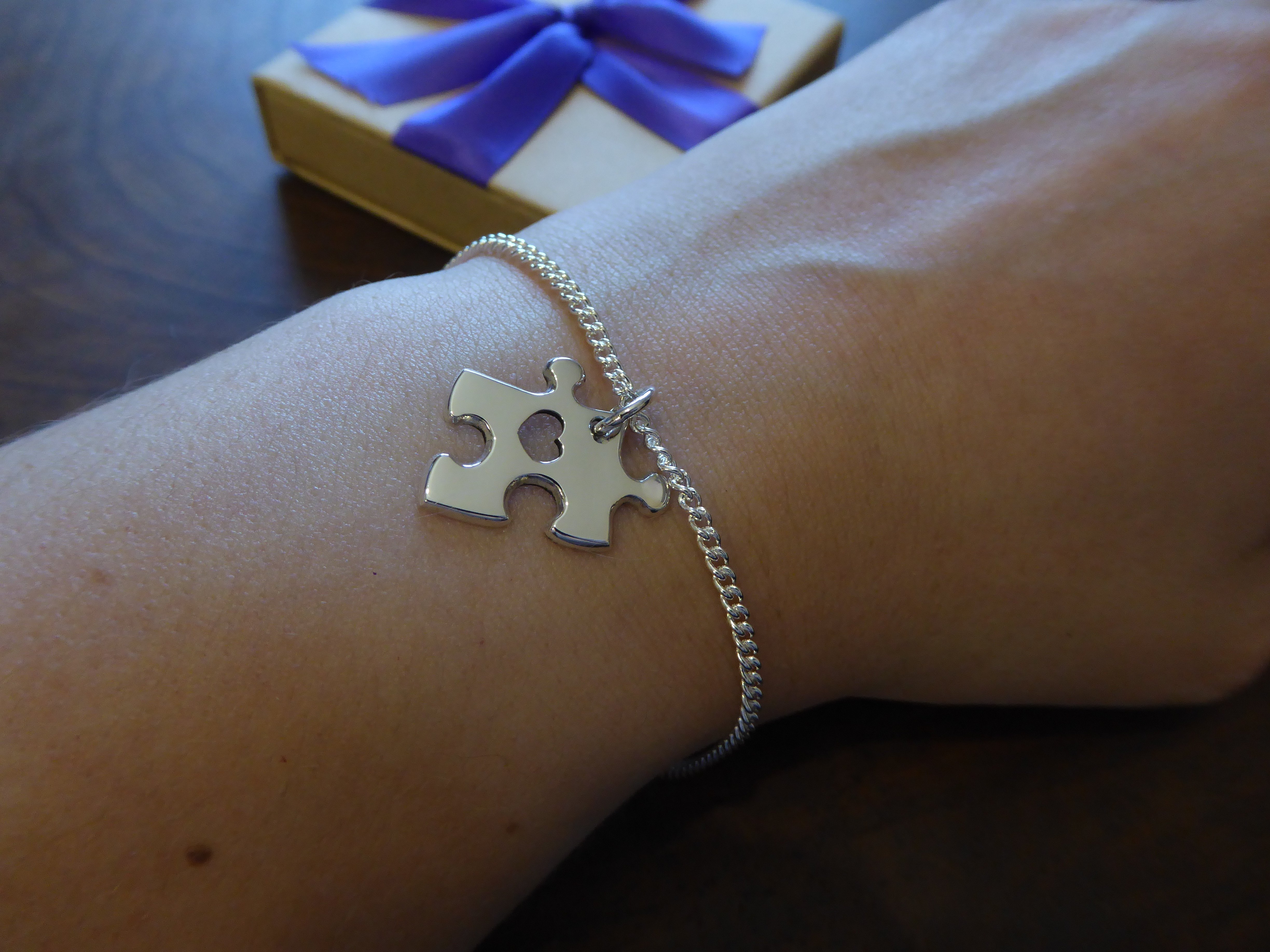 Puzzle Charm Bracelet with Heart