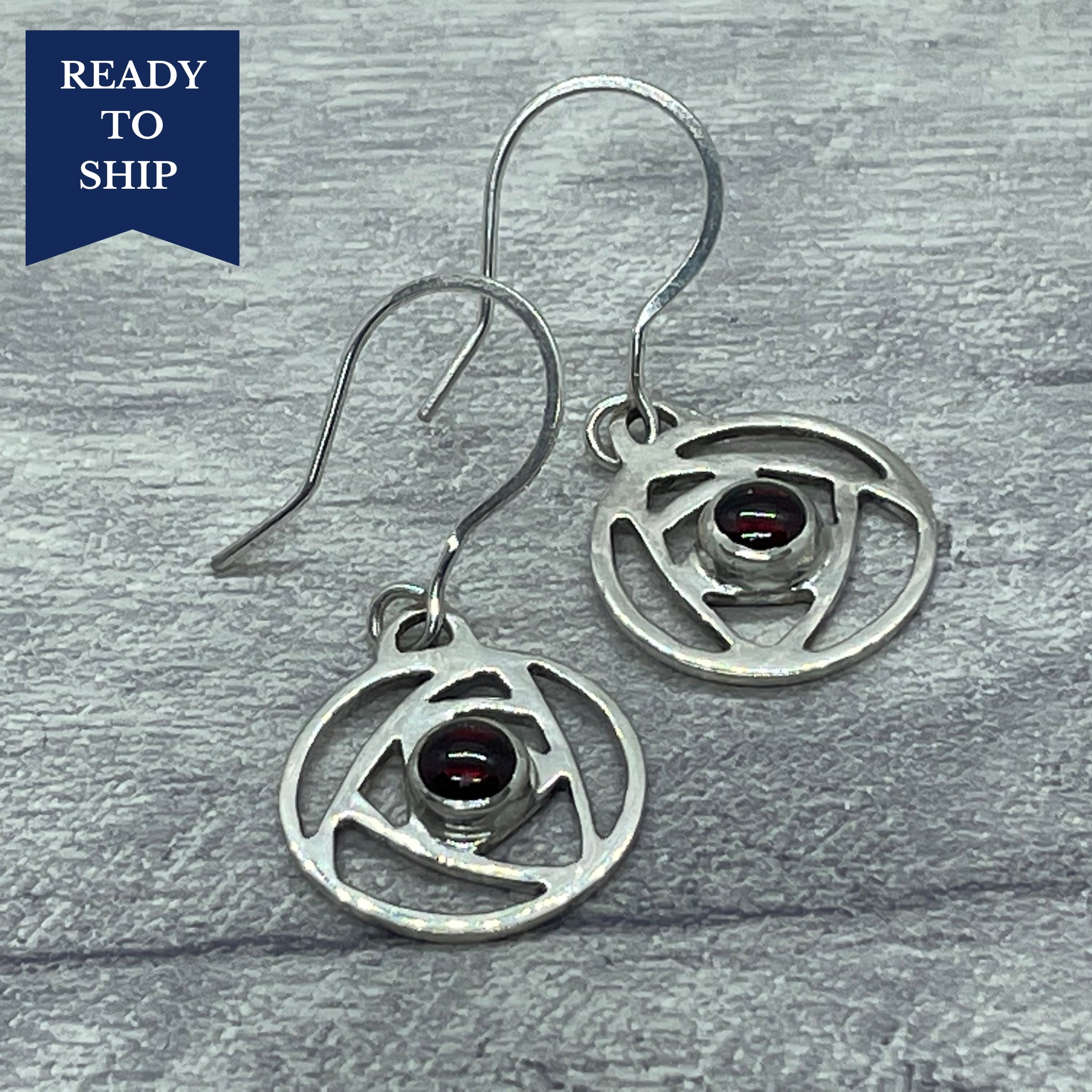 Mackintosh Inspired Garnet and Sterling Silver Earrings