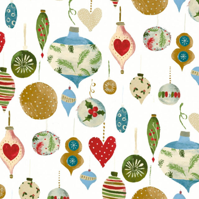 Christmas Baubles Snow Gloss Wipe Clean Oilcloth Tablecloth