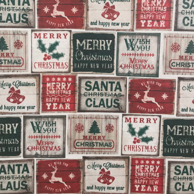 'Christmas Labels' matt vinyl coated tablecloth