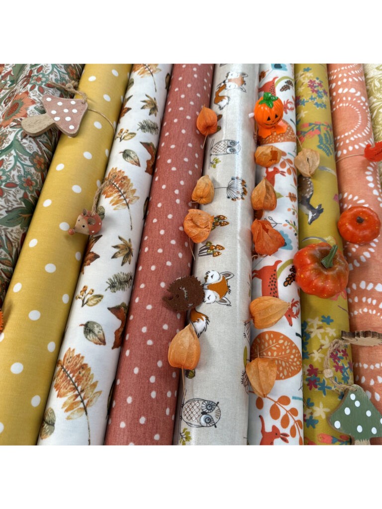 A selection of autumn themed oilcloth tablecloths