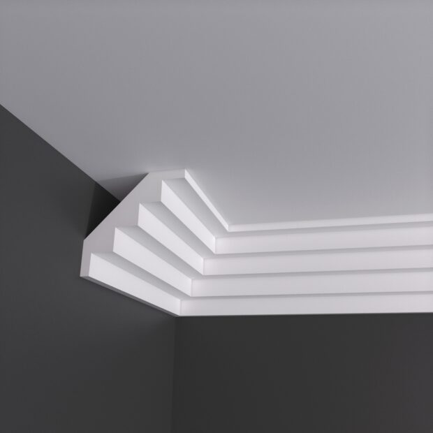 Large Stepped Plaster Cornice Coving - 3m