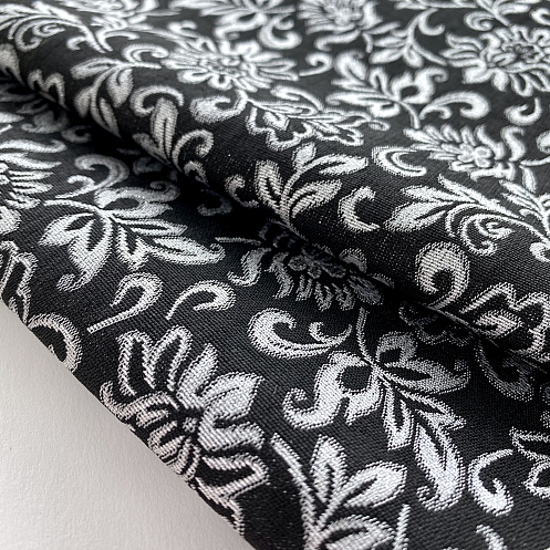 EM-17455-BlackSilver-M Floral Woven Metallic Brocade Dress Fabric 