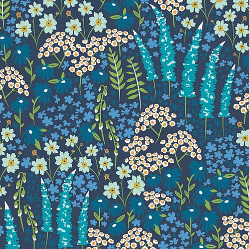 Blue Yellow and Green Petite Ditsy Floral Print Rayon Challis