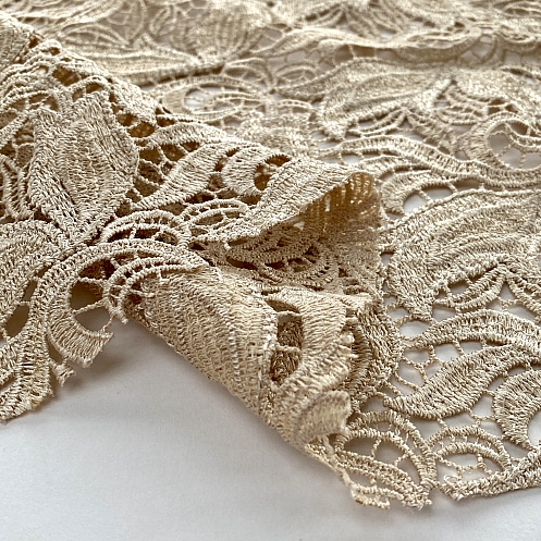 Ivory guipure with chantilly lace fabric - Guipure lace - lace fabric from