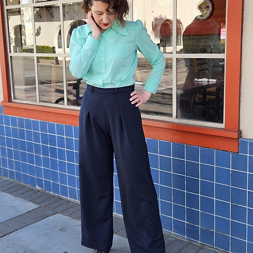 1940s Empire Waist Trousers for classic Katharine Hepburn pants