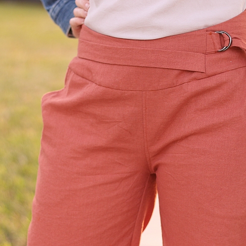 Linen Blend Crossover Pants, Natural for birds