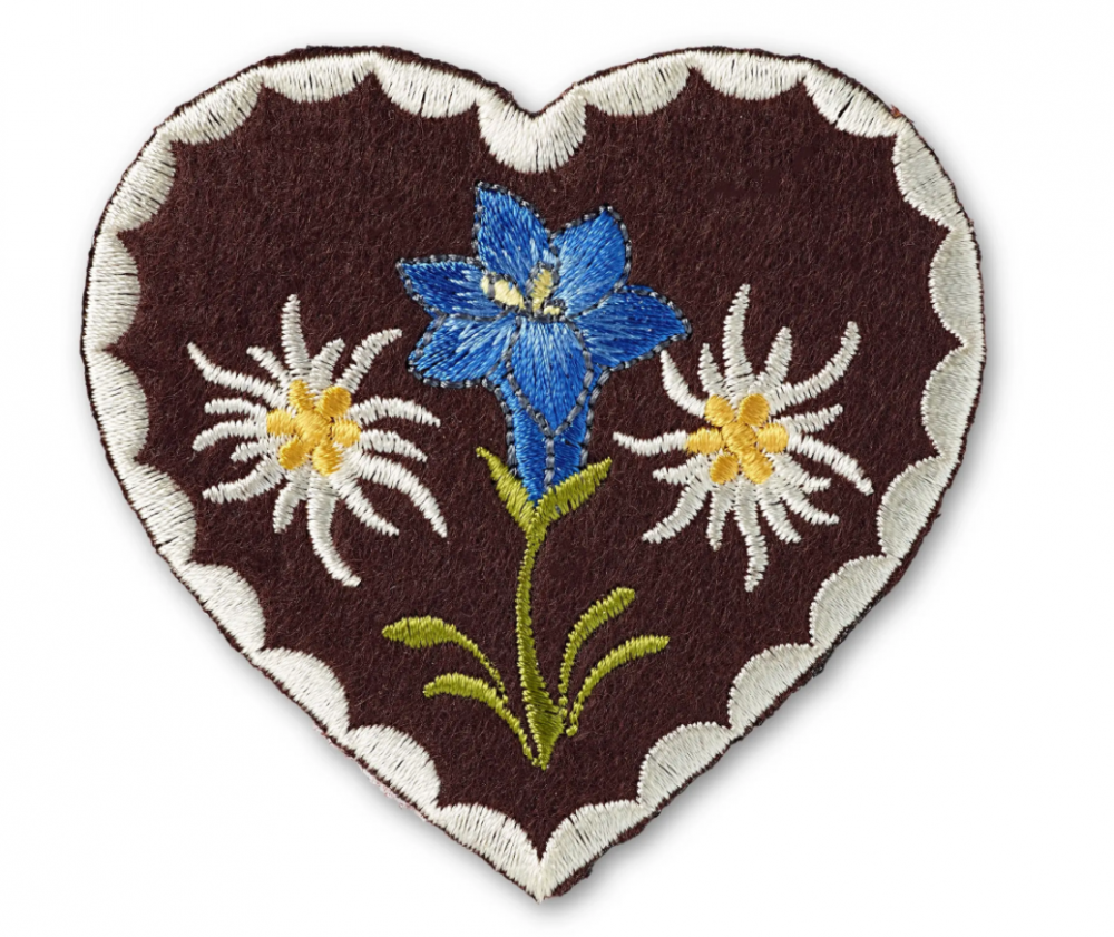 ... Prym Iron On Embroidered Motif Applique Edelweiss & Gentian Heart Patch 