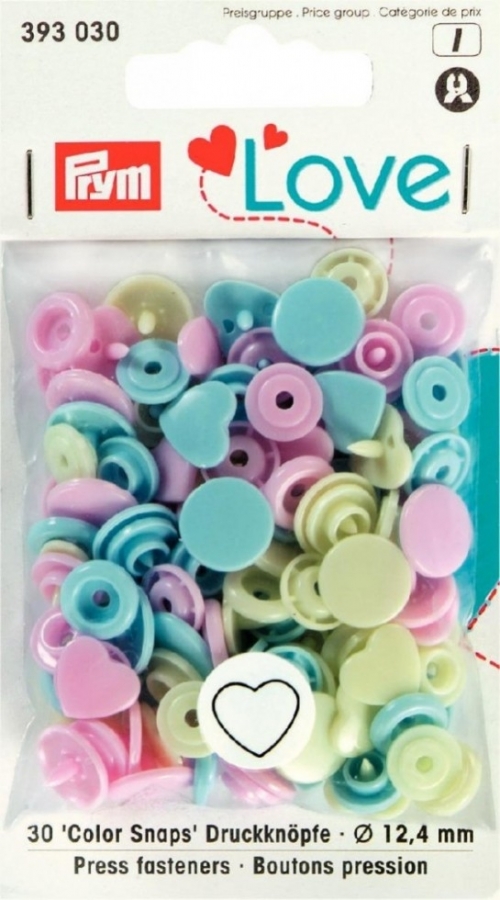 Prym Love Heart Snaps Press Fasteners Pink Green Blue