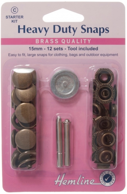 Hemline Heavy Duty Snaps, 15mm x 12 sets - Nickel