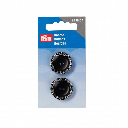 Prym Glitter Round Buttons Black & Silver