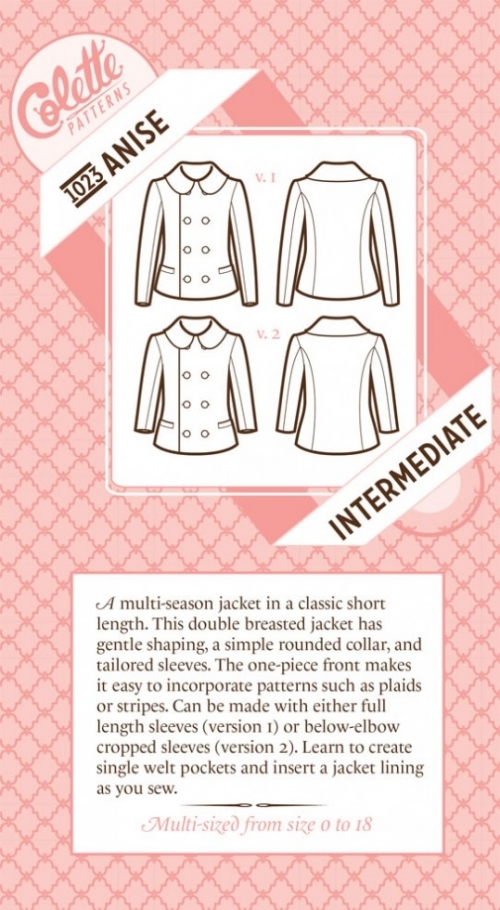 Colette Sewing Pattern Anise Jacket Minerva