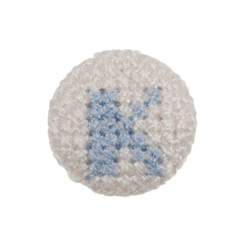 Cross Stitch Alphabet Buttons Light Blue on Ivory Letter K
