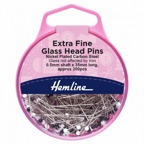 Hemline Extra Fine Glass Head Pins Black & White
