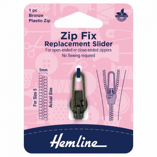 Hemline Zip Fix Replacement Slider For Plastic Bronze