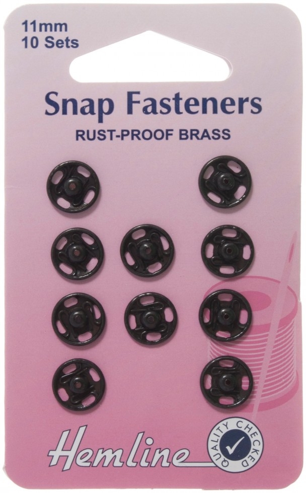 Hemline Sew On Metal Snap Fasteners Black