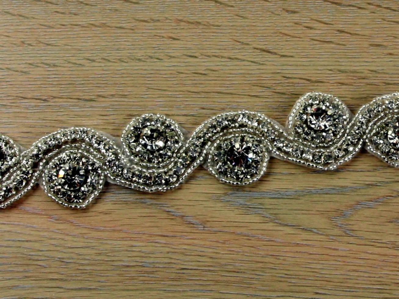 Crystal Diamante Lace Trim Silver