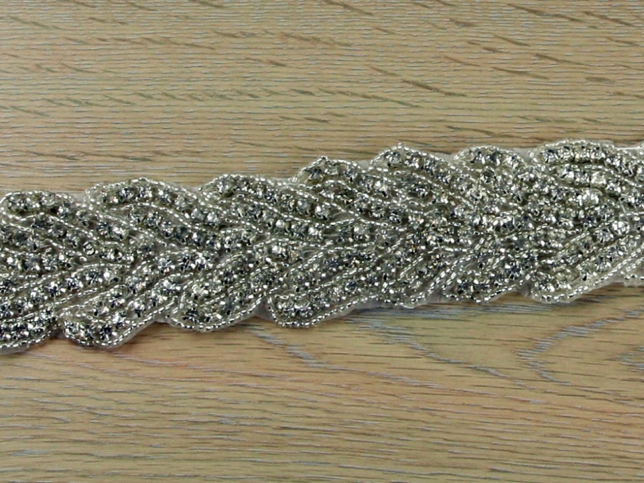 Crystal Diamante Lace Trim Silver