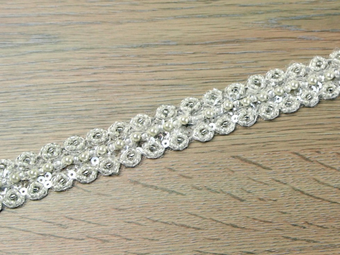 Pearl Beaded Lace Trim Ivory