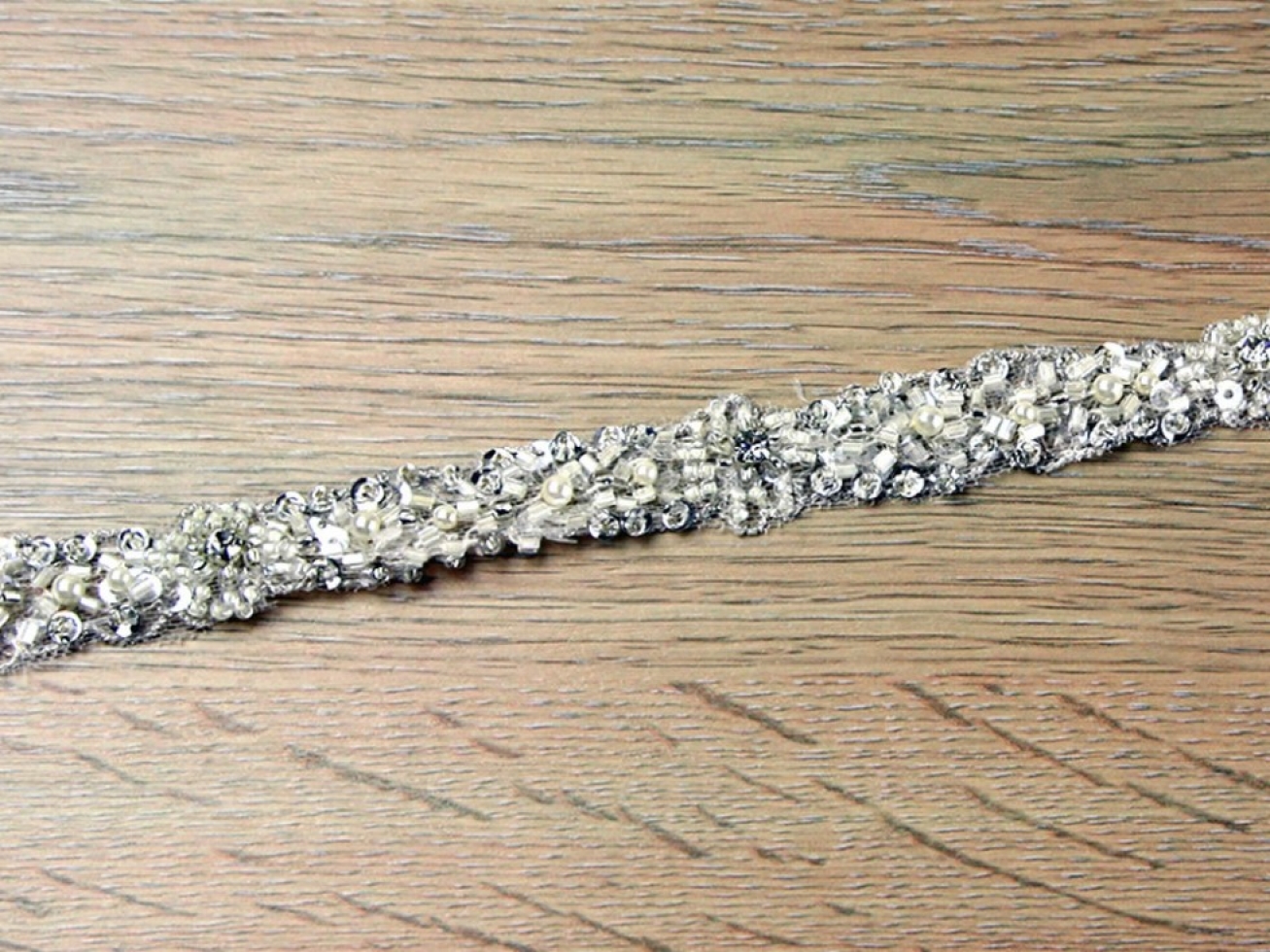 Crystal Diamante Lace Trim Ivory & Silver