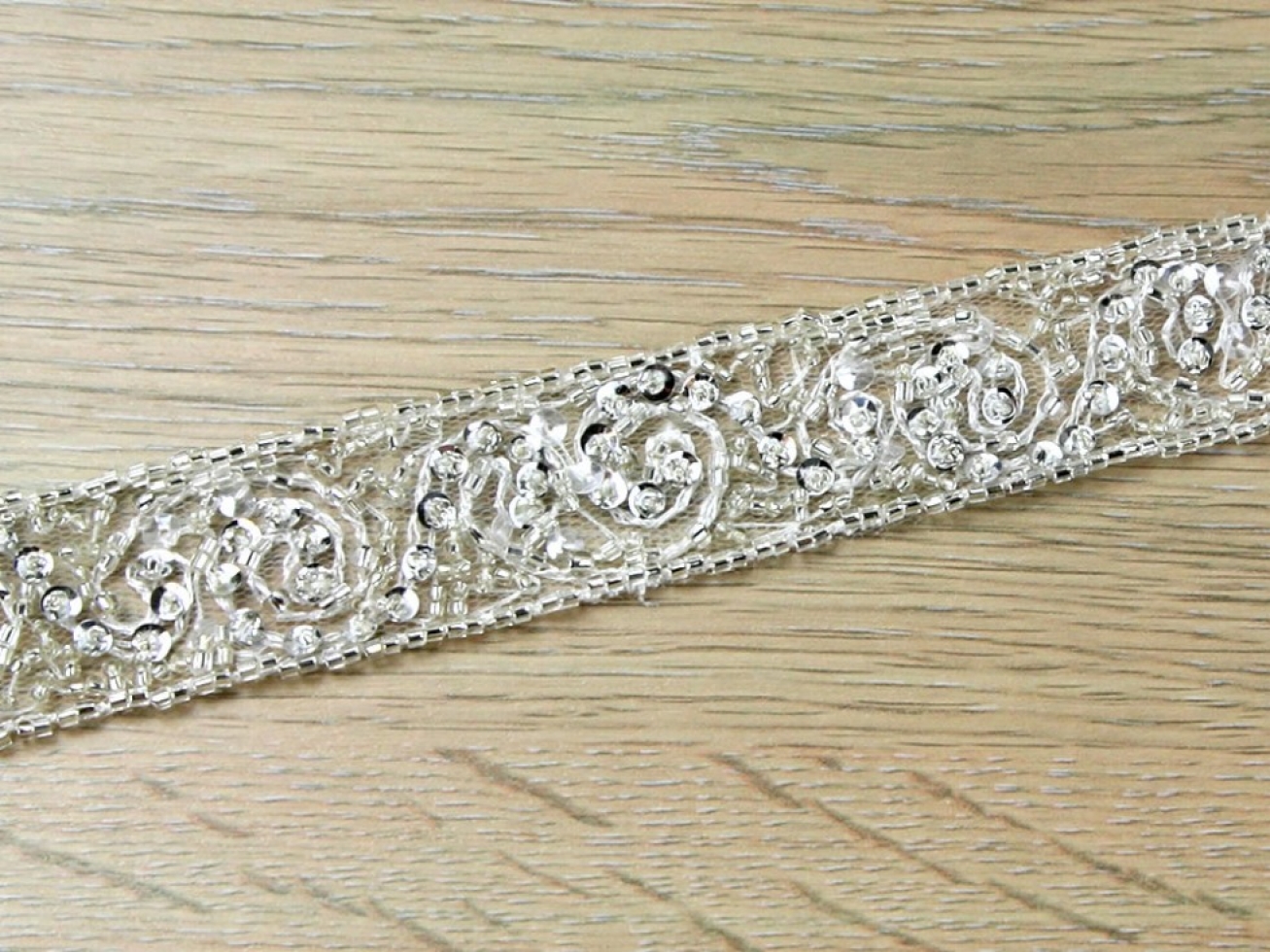 Crystal Edging Lace Trim Silver
