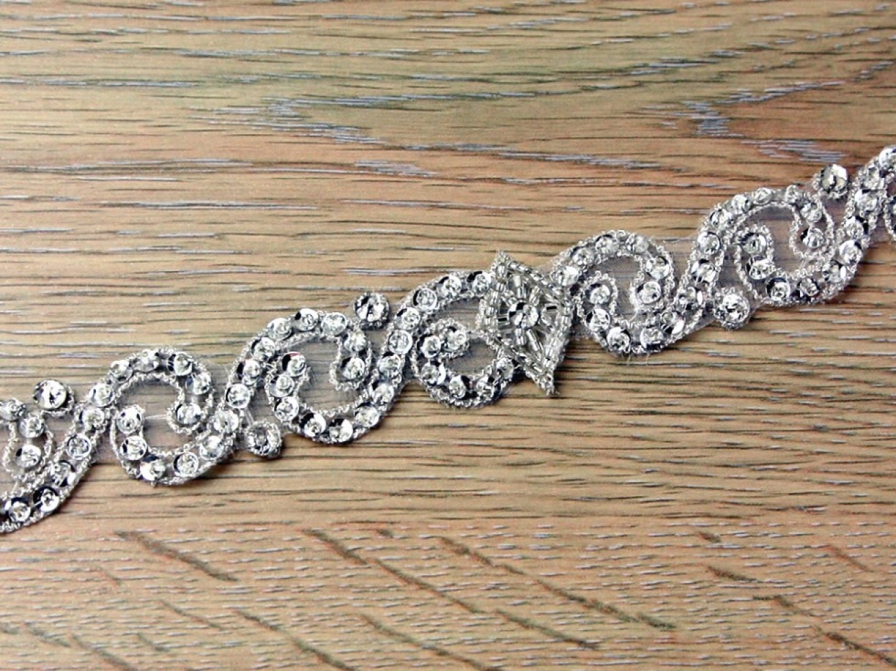 Crystal Edging Lace Trim Silver