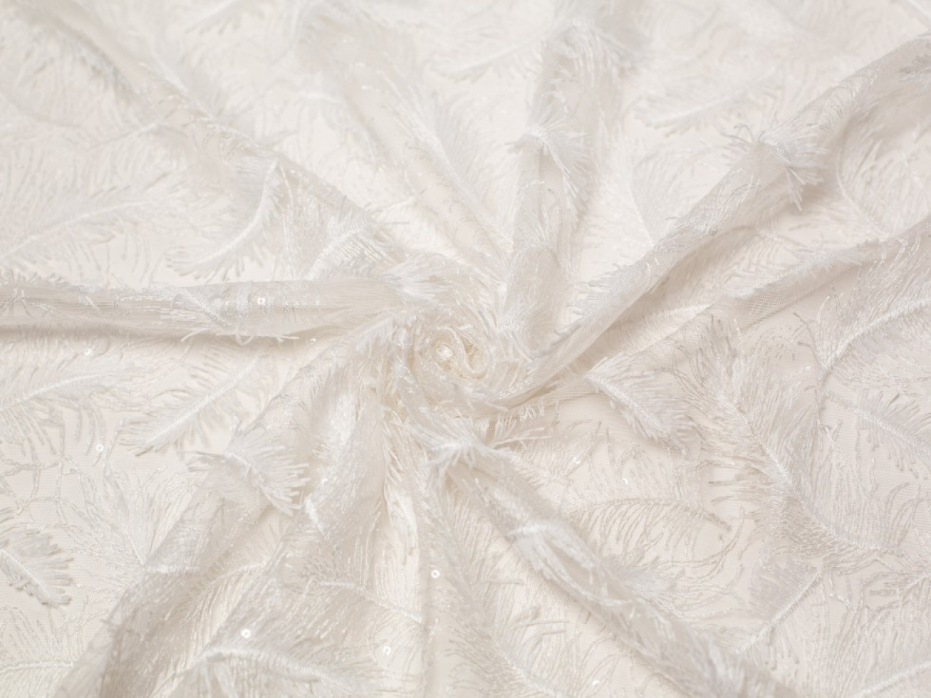 Erica Feather Lace Fabric Ivory