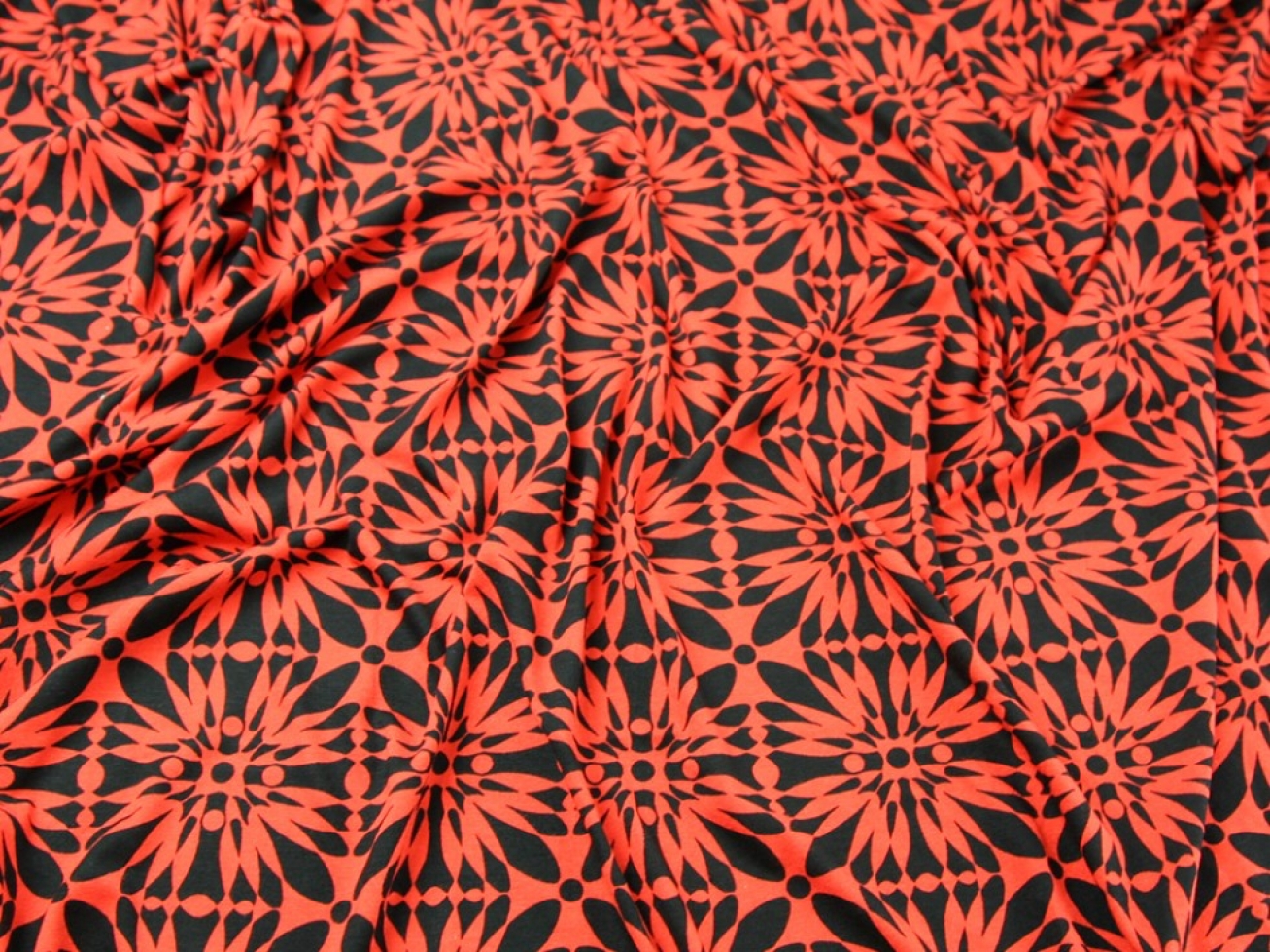 John Kaldor Florence Viscose Jersey Stretch Knit Fabric Red & Black