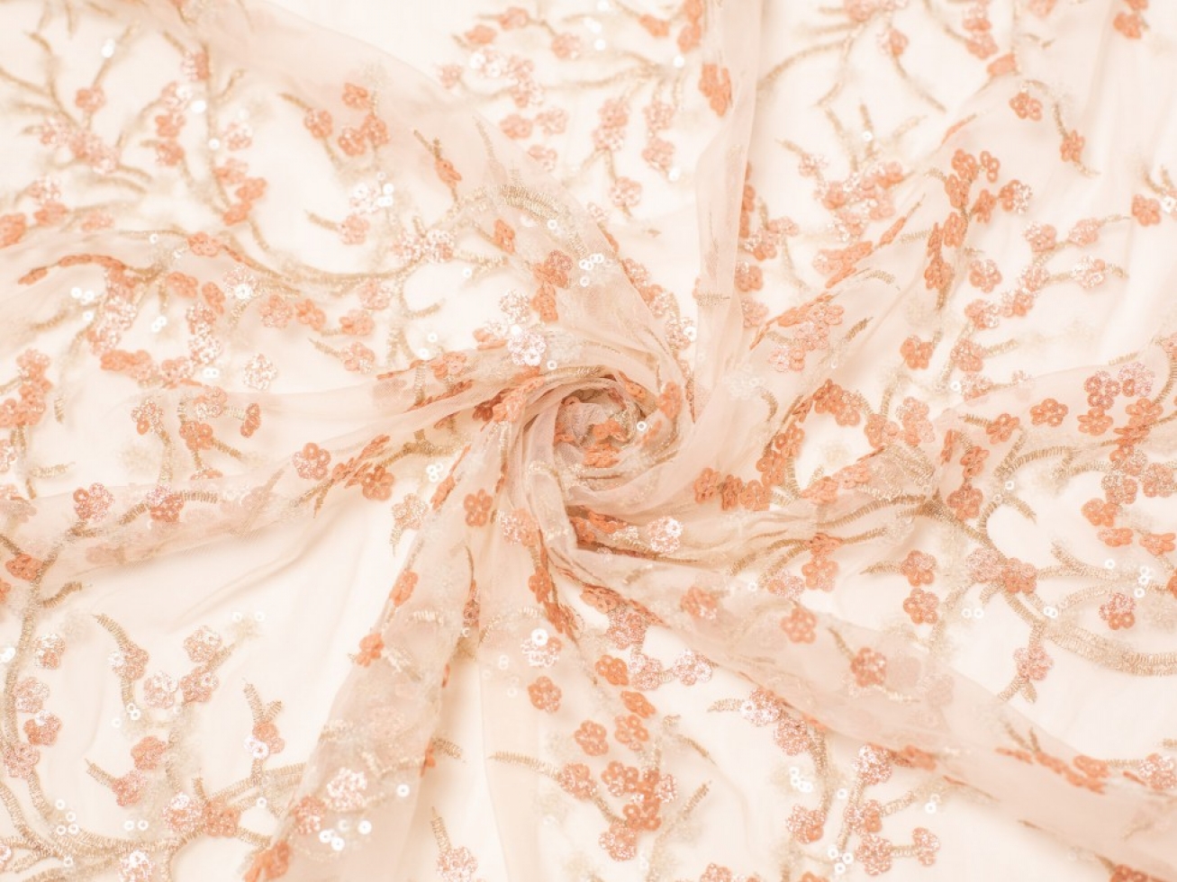 Minerva Core Range Flores Sequin Lace Fabric Rose Gold