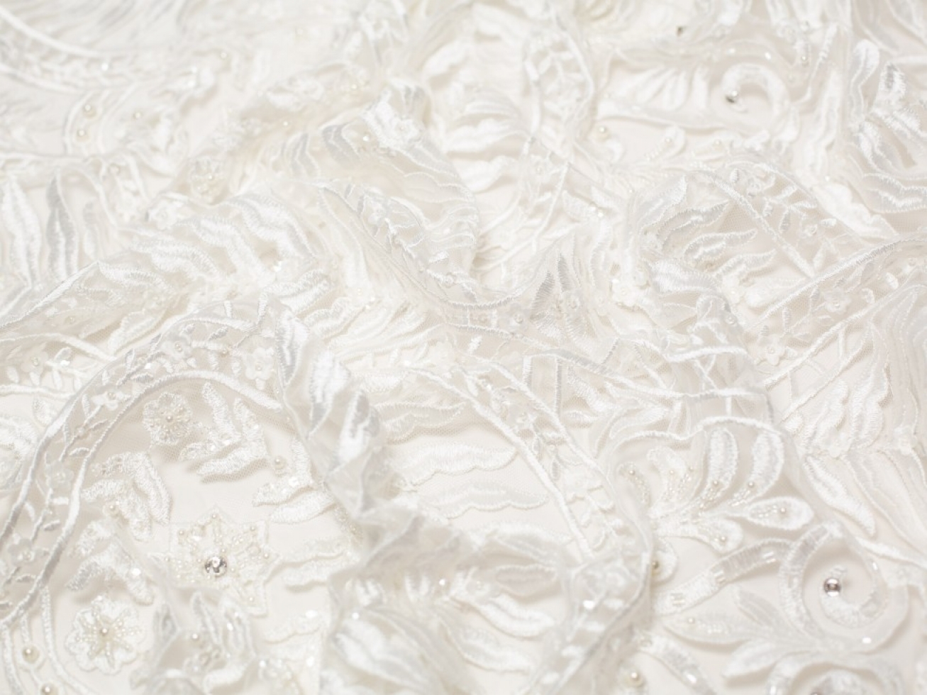 Minerva Core Range Grace Beaded Lace Fabric Ivory
