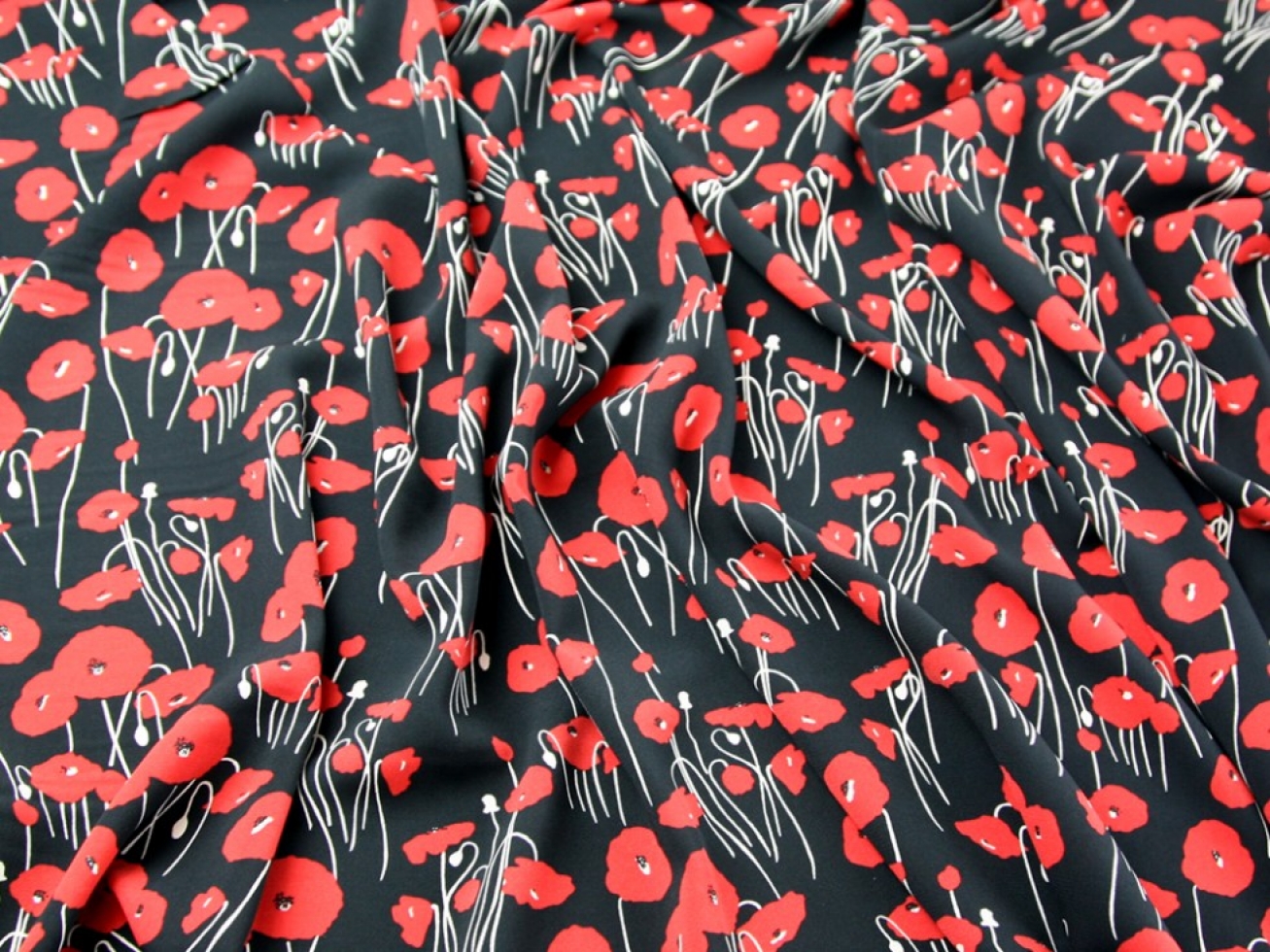 John Kaldor Hermione Crepe Fabric Black & Red