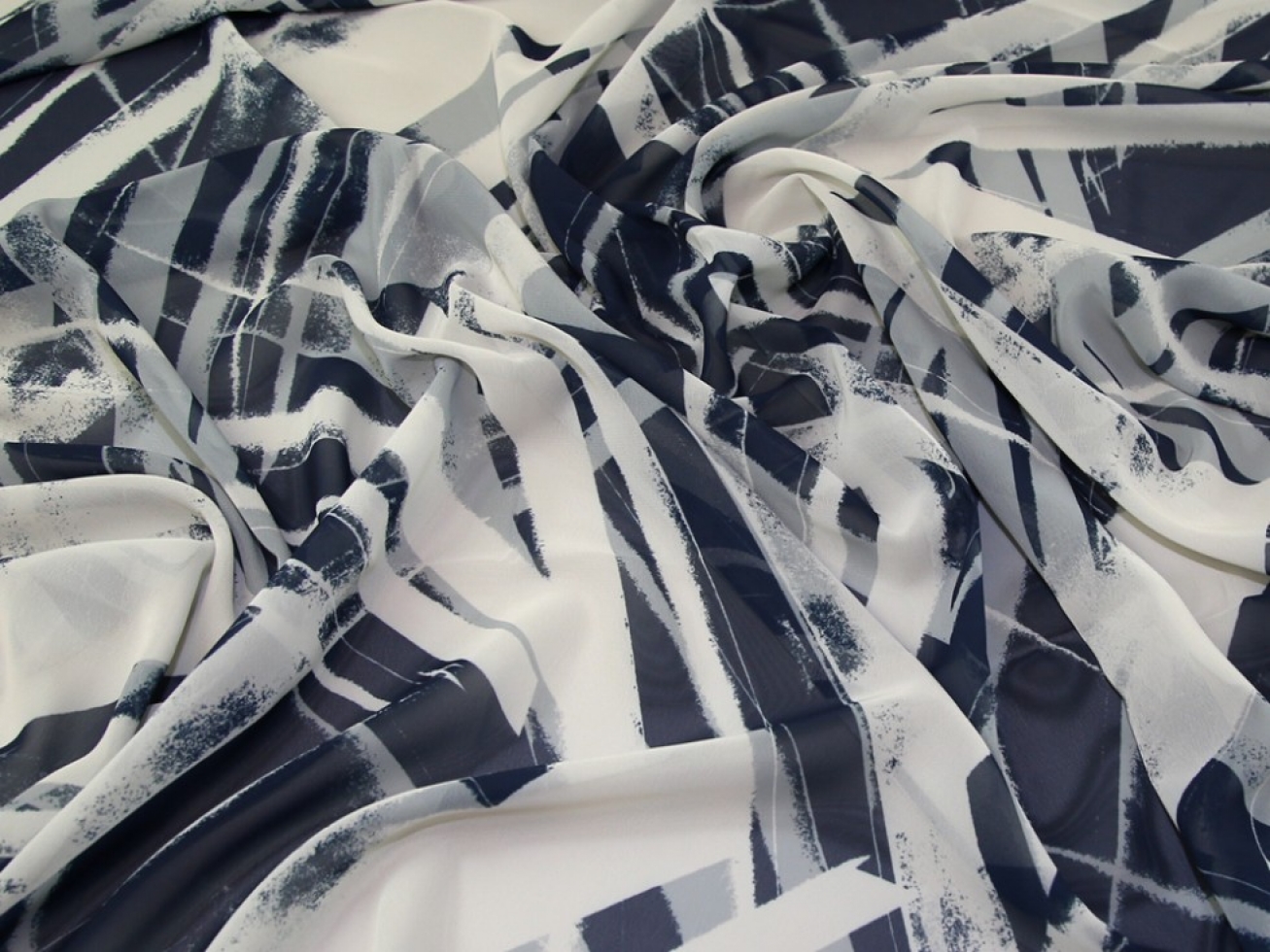 John Kaldor Ice Sheer Chiffon Fabric Navy & Cream