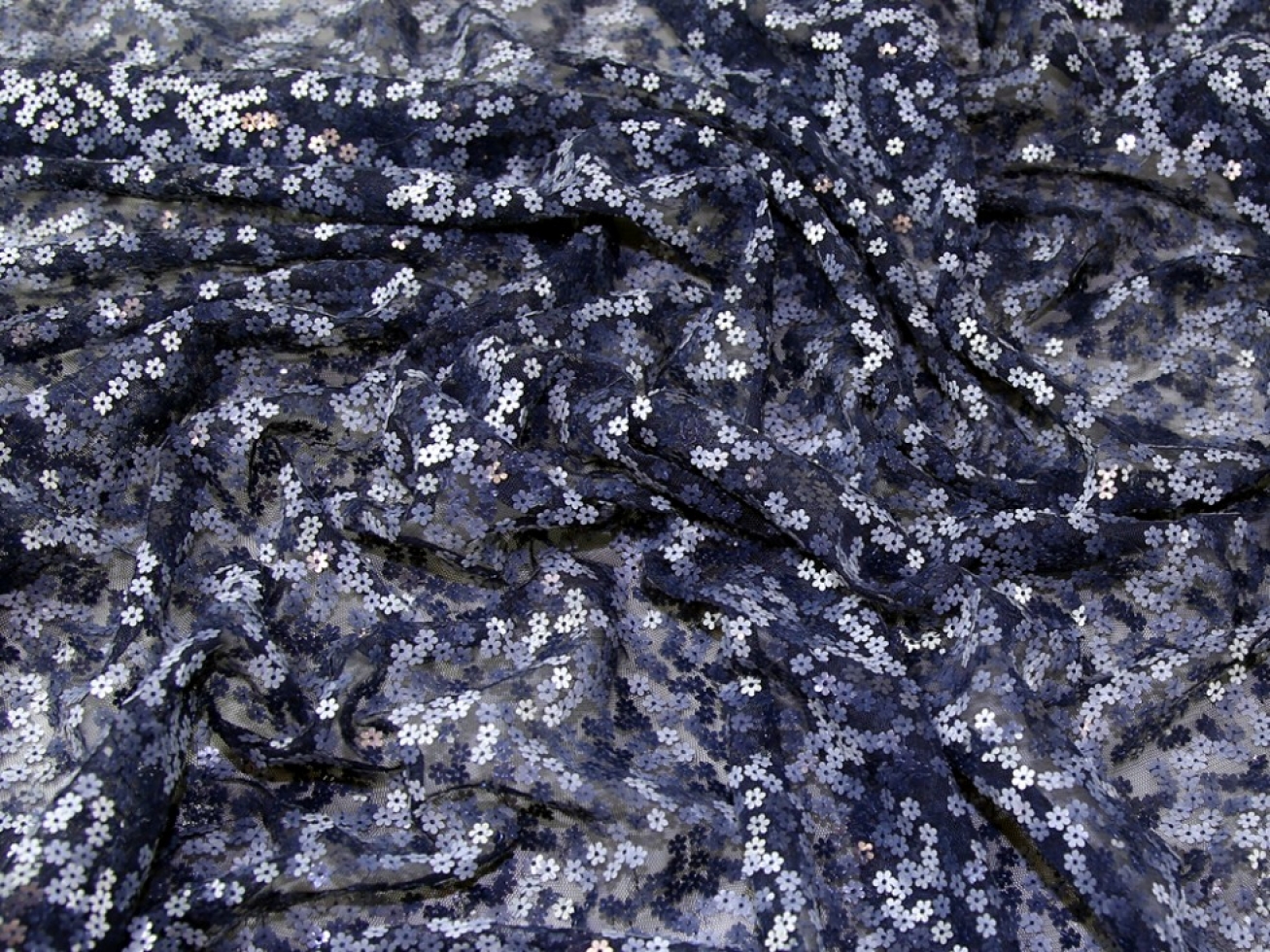 Jasper Sequin Mesh Fabric Navy Blue