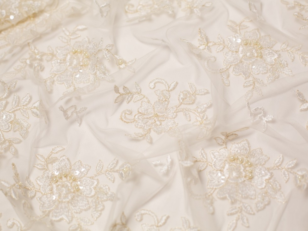 Minerva Core Range Lucinda Beaded Lace Fabric Ivory