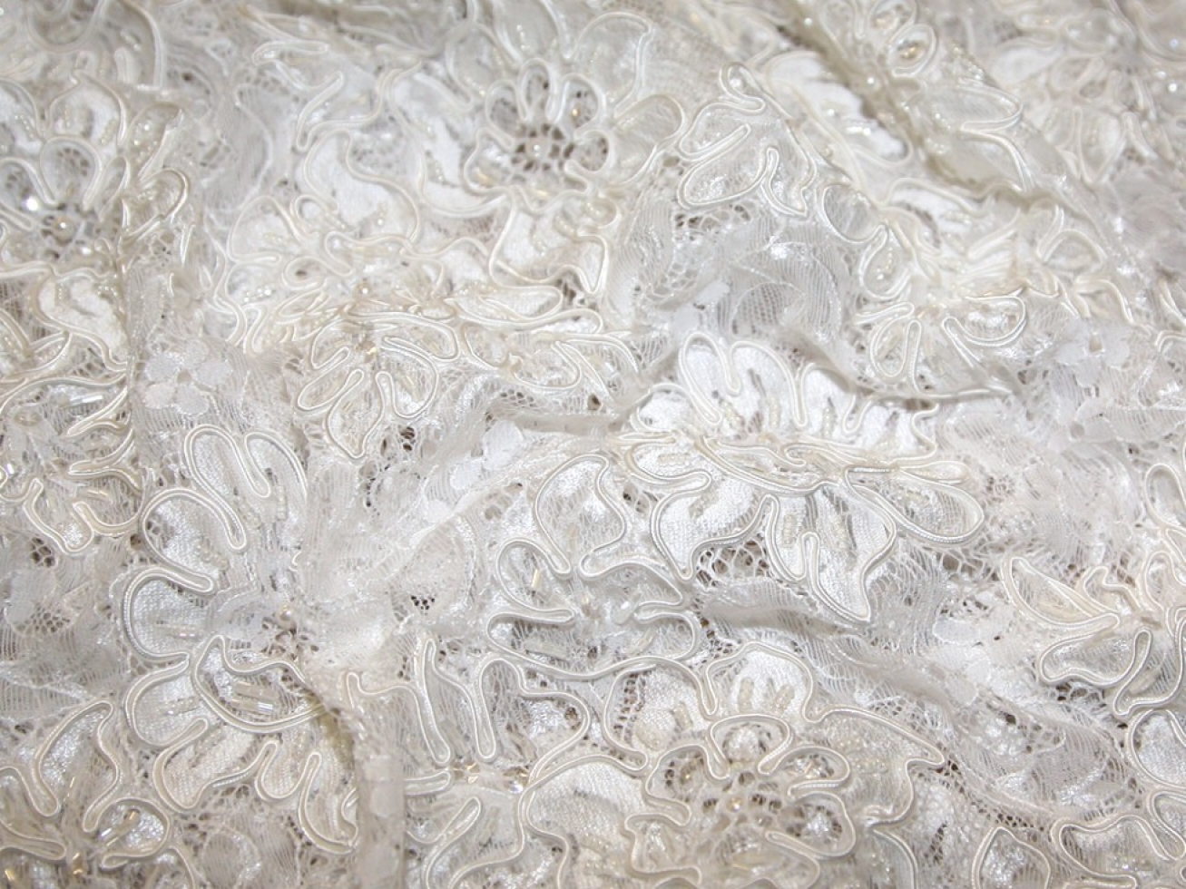Melissa Beaded Lace Fabric Ivory