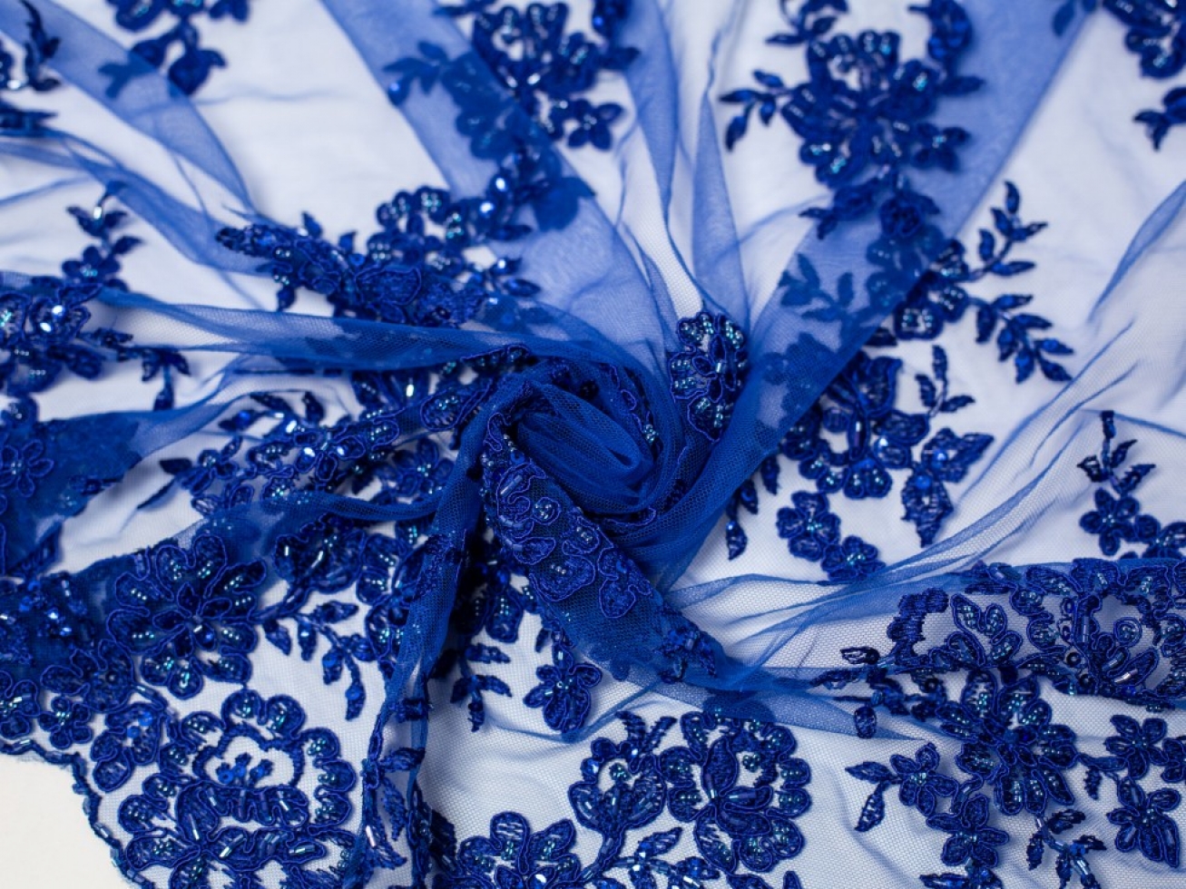 Minerva Core Range Naomi Beaded Lace Fabric Royal