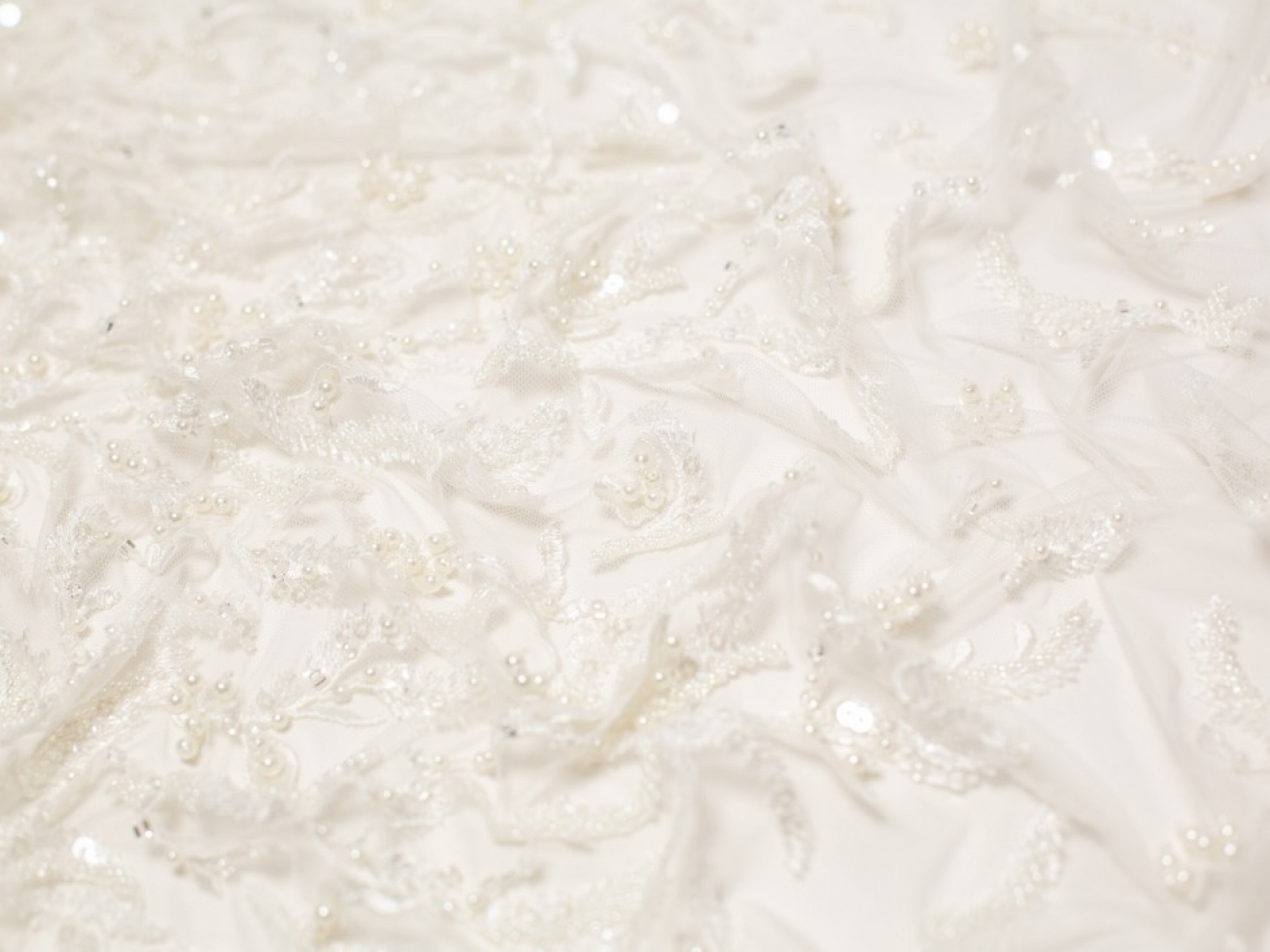 Minerva Core Range Paula Beaded Lace Fabric Ivory