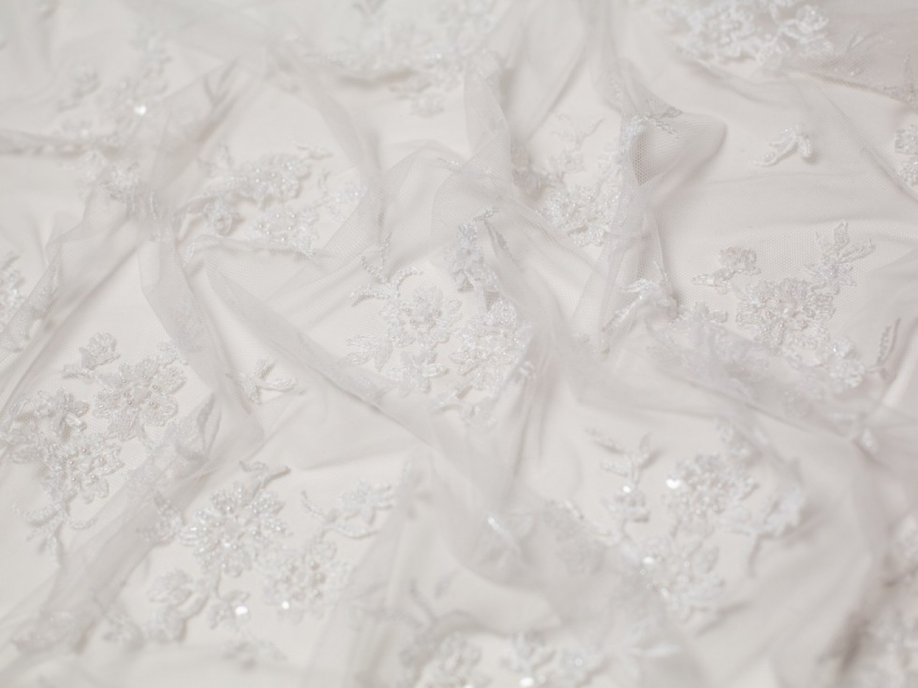 Minerva Core Range Roxanne Beaded Lace Fabric White