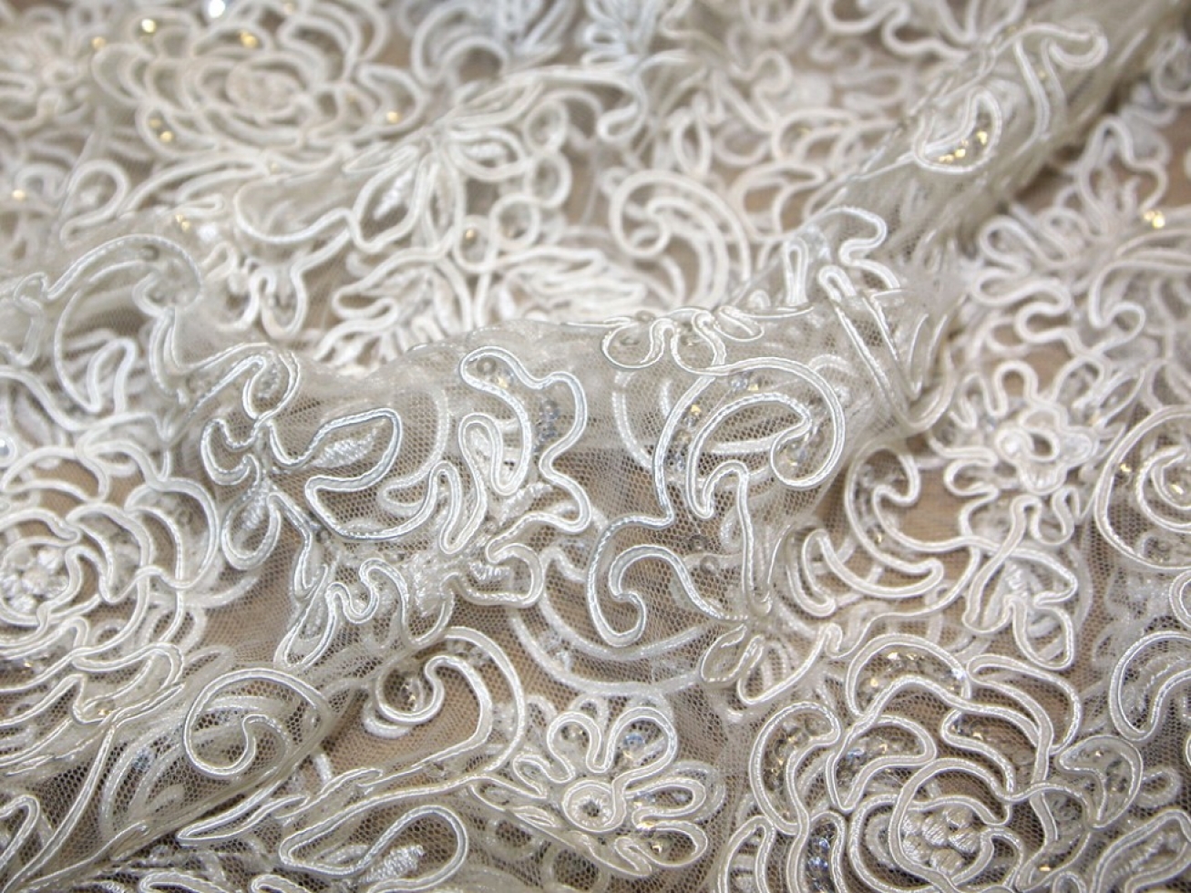 Samara Sequin Mesh Fabric Ivory