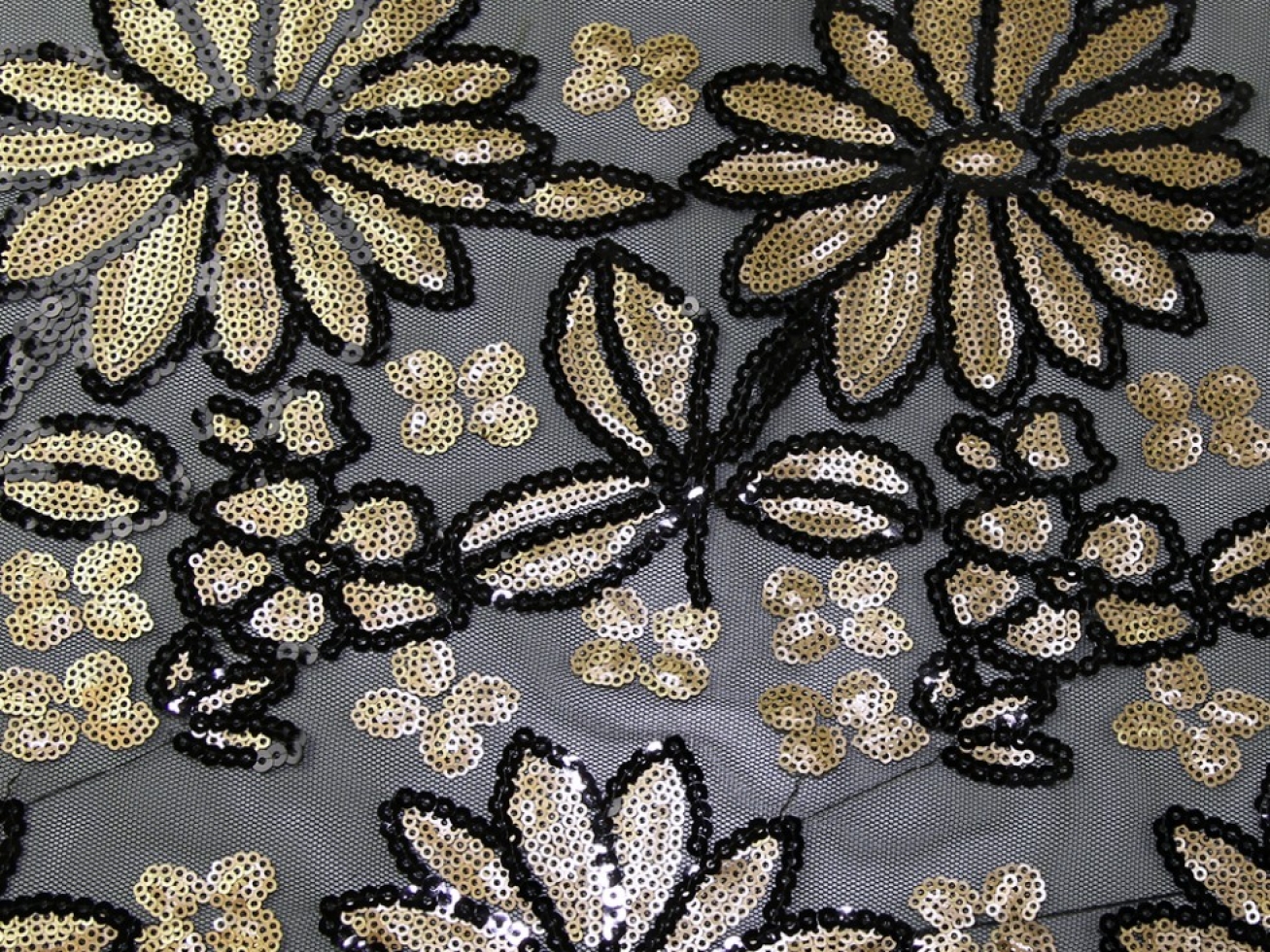 Santa Clara Sequin Mesh Fabric Black & Gold