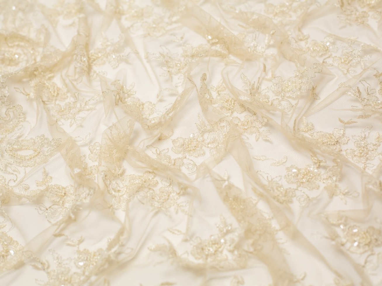 Minerva Core Range Sienna Beaded Lace Fabric Cappuccino
