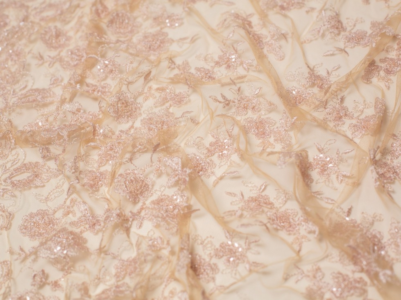 Minerva Core Range Sienna Beaded Lace Fabric Mocha